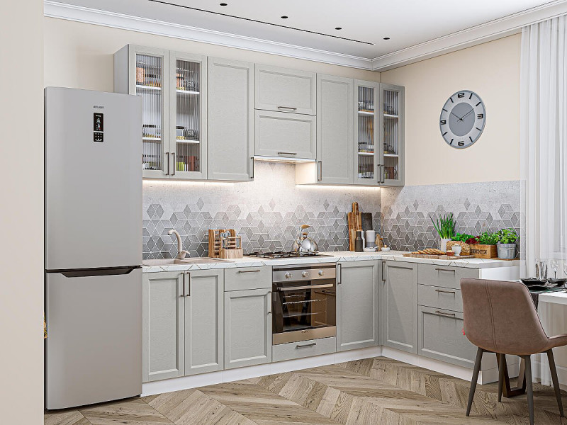 Кухня Сканди-04 Grey Silkwood/Белый 2340*2650/1590*600