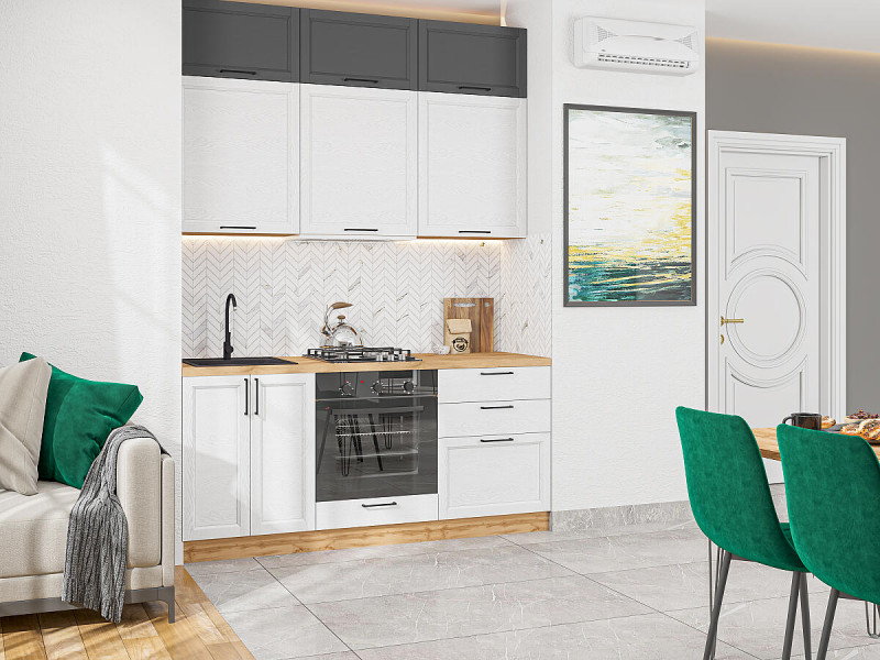 Кухня Сканди-06 Stormy Silkwood/White Silkwood/Дуб Вотан 2500*1800*600