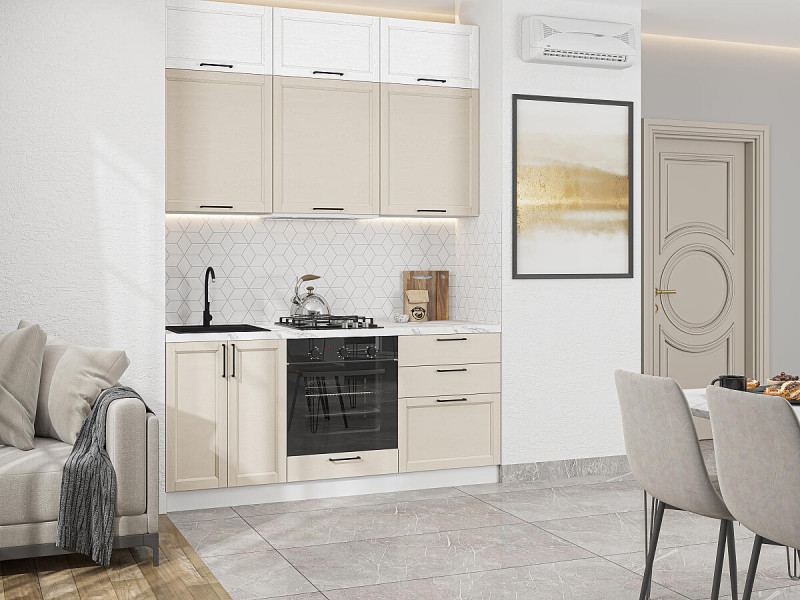 Кухня Сканди-06 White Silkwood/Cream Silkwood/Белый 2500*1800*600
