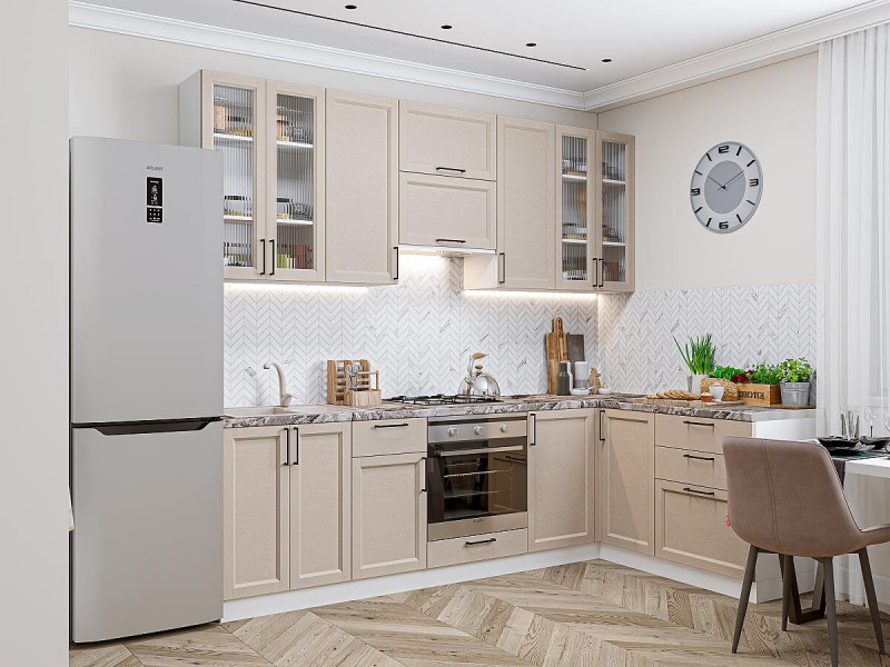 Кухня Сканди-04 Cream Silkwood/Белый 2340*2650/1590*600