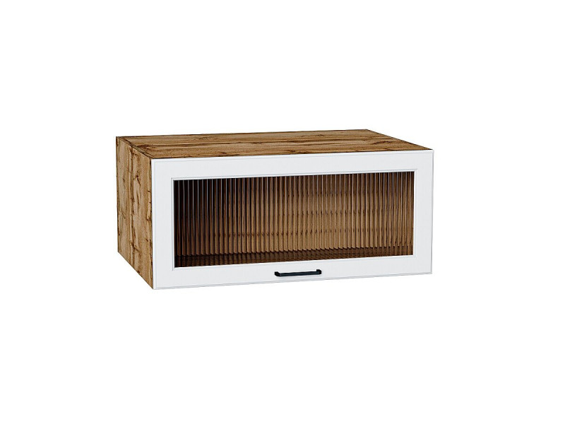 358*800*578 Шкаф верхний горизонтальный остекленный глубокий Барселона Белый/Дуб Вотан