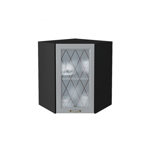716*600*600 Шкаф верхний угловой остекленный Ницца Графит Graphite