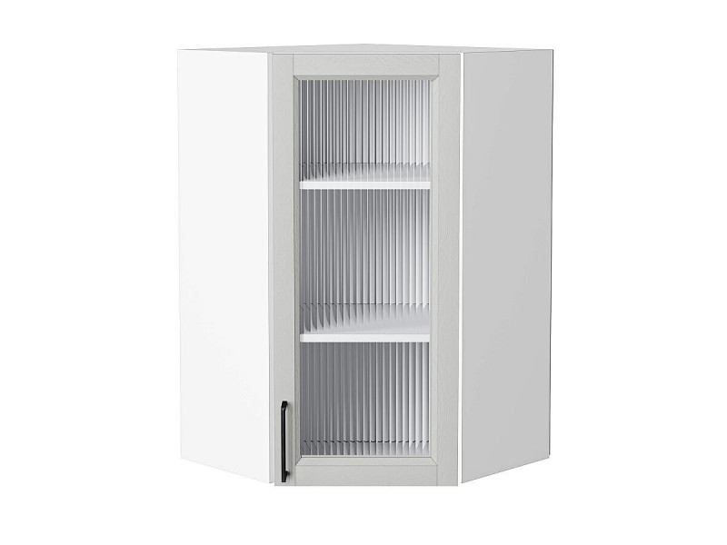 920*600*600Шкаф верхний угловой остекленный Сканди Grey Silkwood/Белый